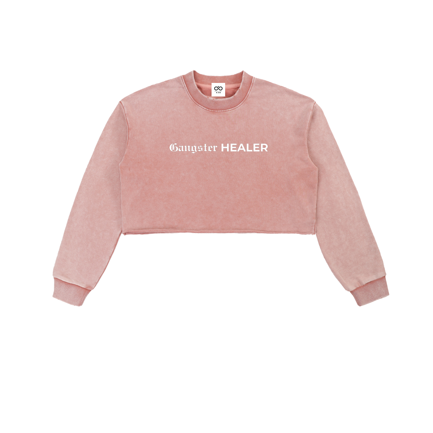 Gangster Healer Snow Washed Raw Edge Cropped Sweatshirt