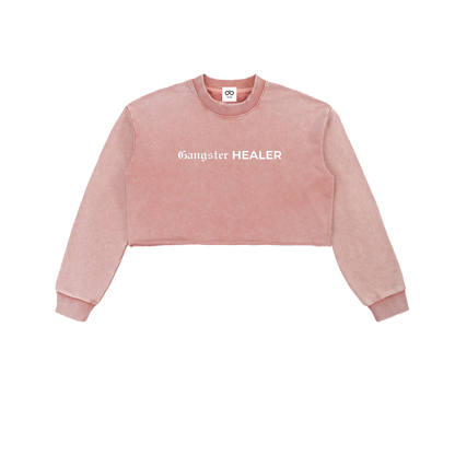 Gangster Healer Snow Washed Raw Edge Cropped Sweatshirt