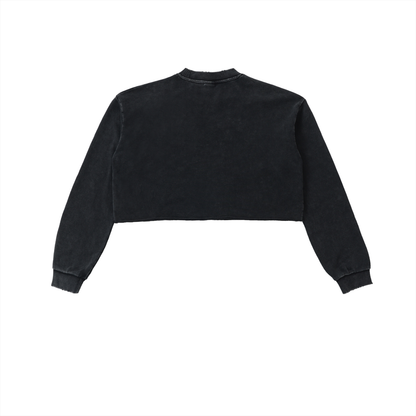 Gangster Healer Snow Washed Raw Edge Cropped Sweatshirt