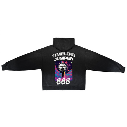 Glitch Timeline Jumper Washed Distressed Zip-Up Hoodie