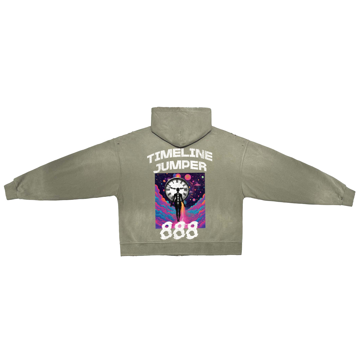 Glitch Timeline Jumper Washed Distressed Zip-Up Hoodie