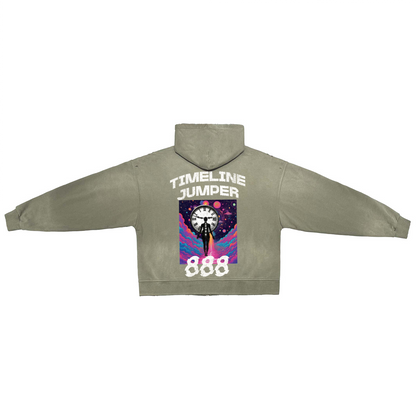 Glitch Timeline Jumper Washed Distressed Zip-Up Hoodie