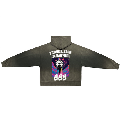 Glitch Timeline Jumper Washed Distressed Zip-Up Hoodie