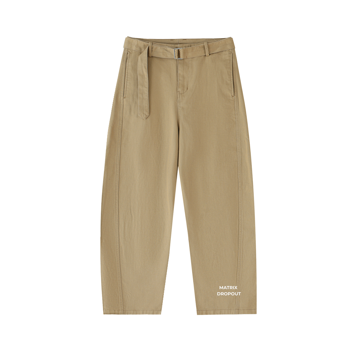Matrix Dropout Belted Barrel-leg Chino Pants