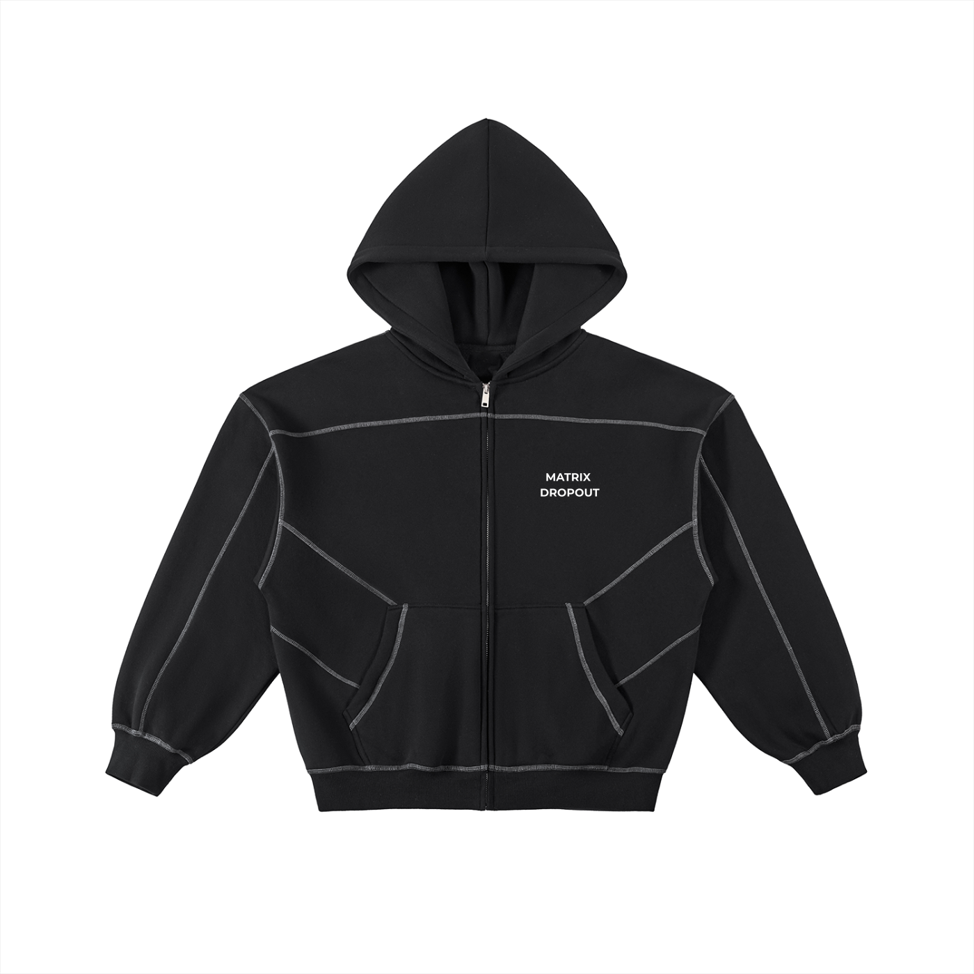 Matrix Dropout Contrast-Stitched Boxy Fleece Zip Hoodie