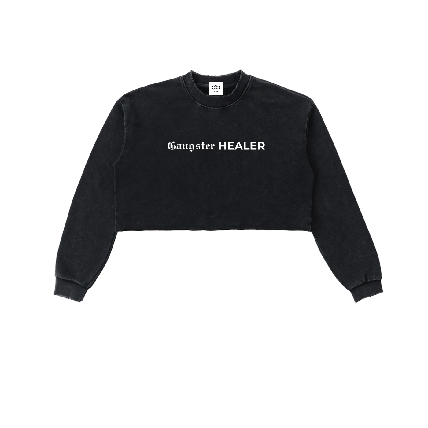 Gangster Healer Snow Washed Raw Edge Cropped Sweatshirt