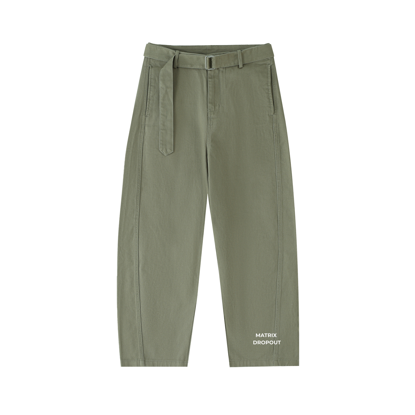 Matrix Dropout Belted Barrel-leg Chino Pants