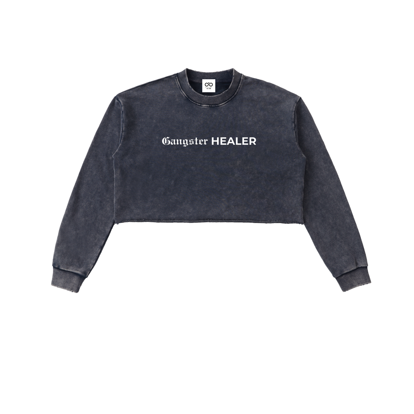 Gangster Healer Snow Washed Raw Edge Cropped Sweatshirt