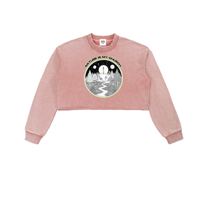 Nature Is My Church Washed Cropped Sweater