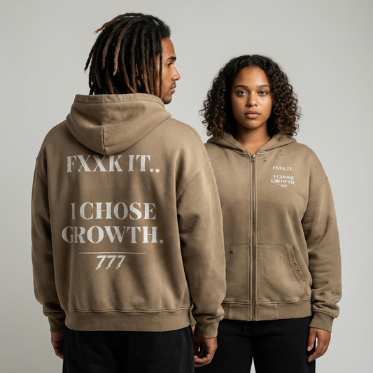 I Chose Growth Sun-faded Zip-up Oversized Hoodie