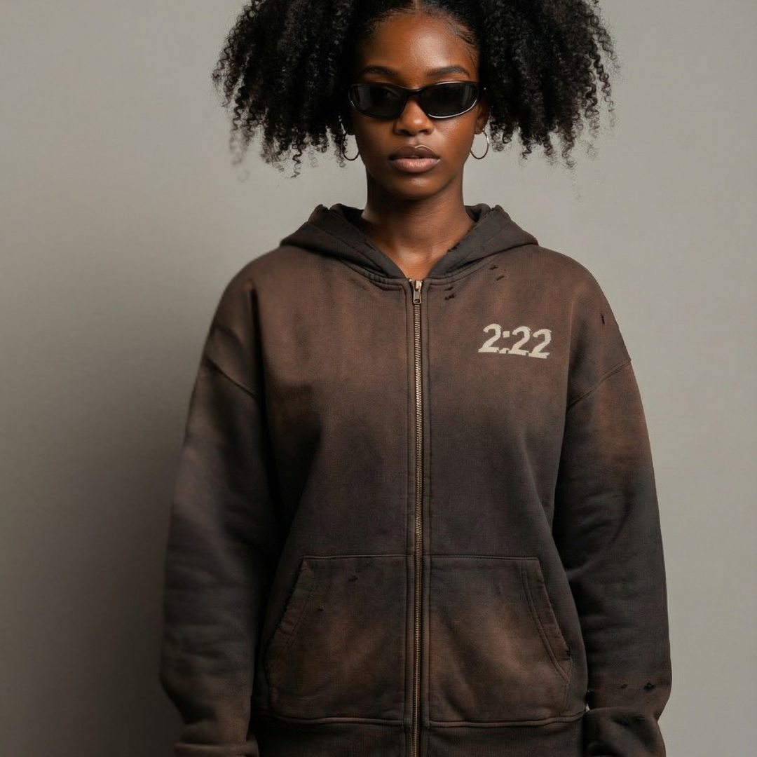Curse Breaker Sun-Faded Distressed Zip-Up Hoodie