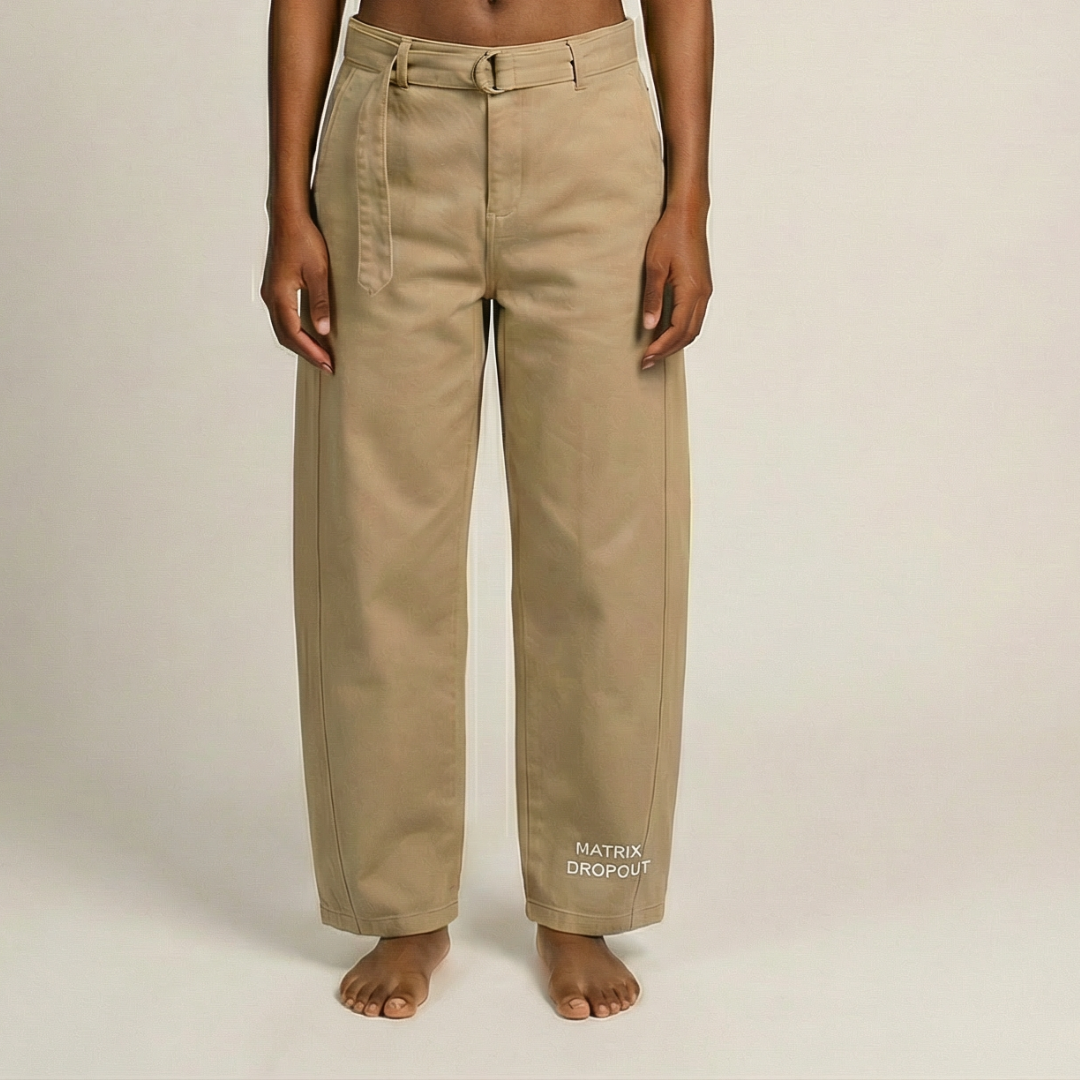 Matrix Dropout Belted Barrel-leg Chino Pants