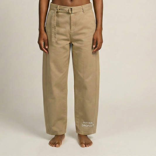 Matrix Dropout Belted Barrel-leg Chino Pants