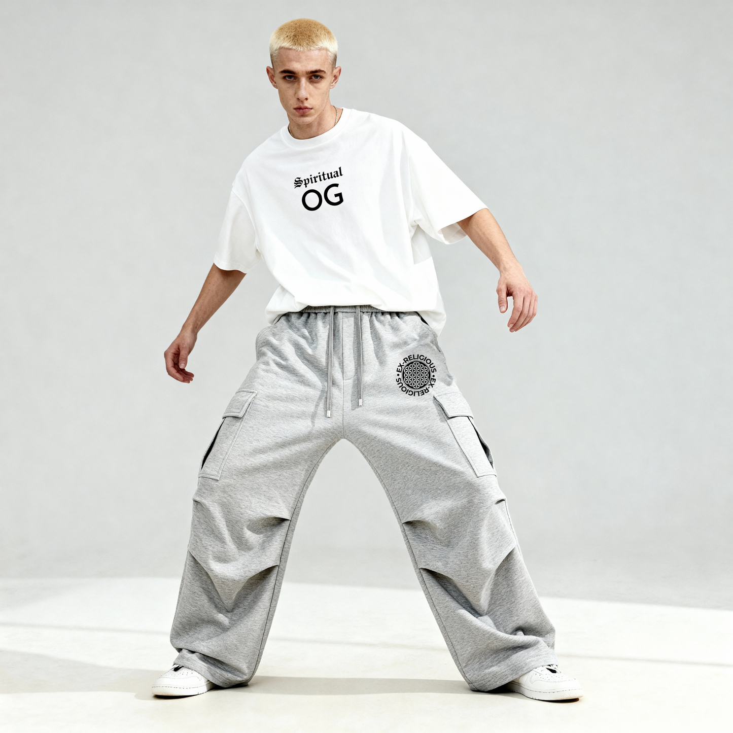 Ex-Religous Wide Leg Cargo Sweatpants