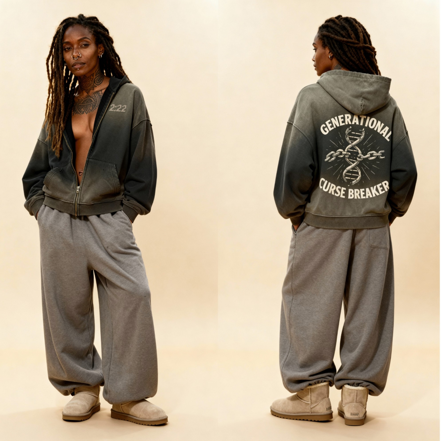 Curse Breaker Washed Distressed Zip-Up Hoodie