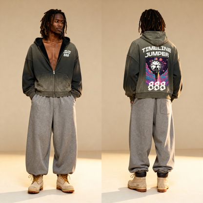Glitch Timeline Jumper Washed Distressed Zip-Up Hoodie
