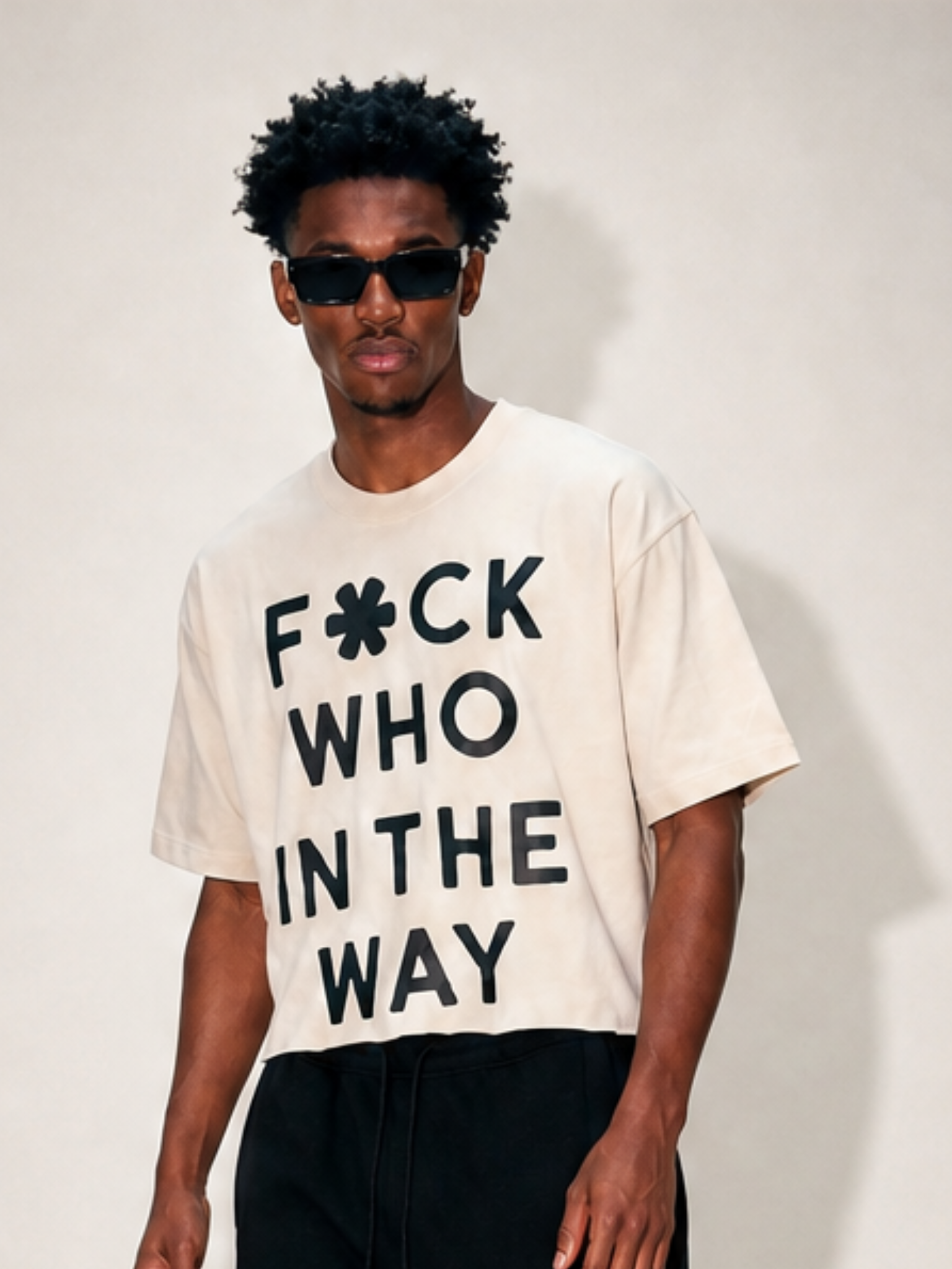 man wearing off-white cropped ultra heavy cotton raw hem t-shirt 