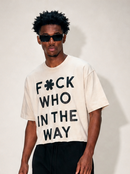 man wearing off-white cropped ultra heavy cotton raw hem t-shirt 