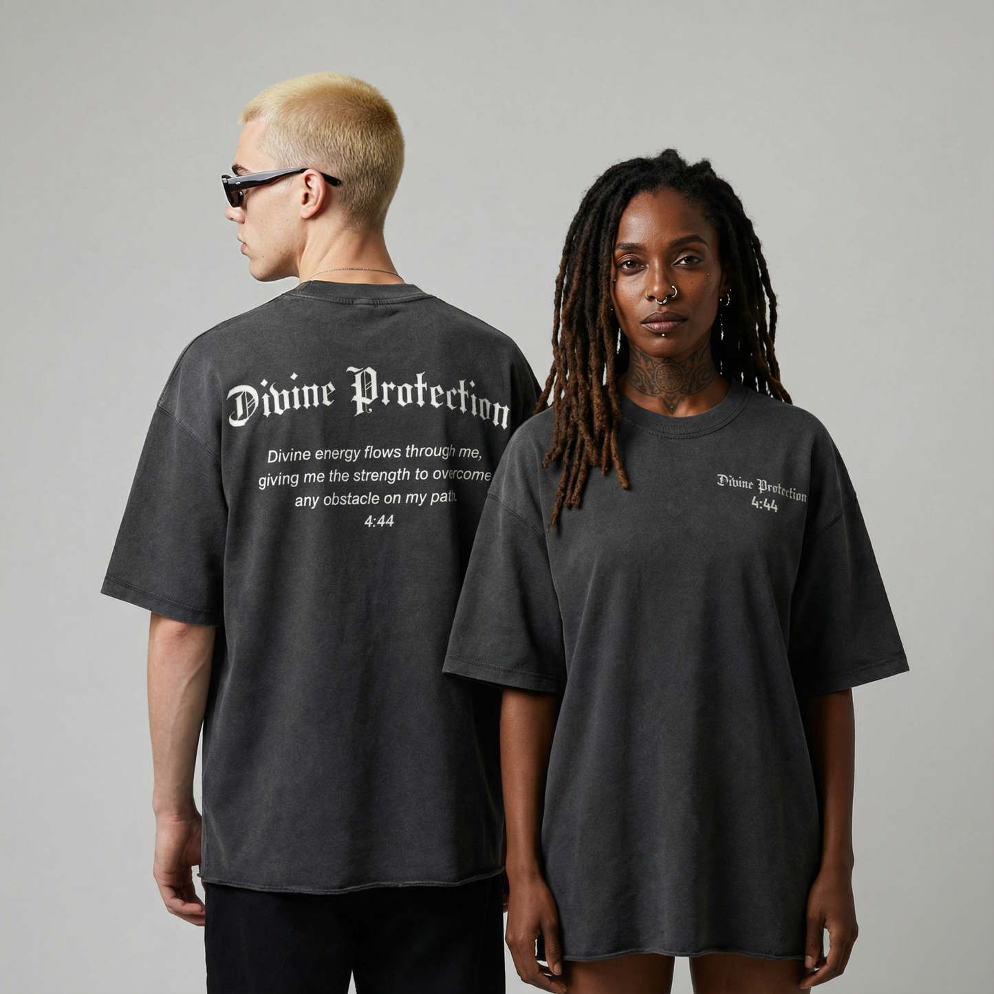 Divine Protection Raw Hem Oversized Washed Tee