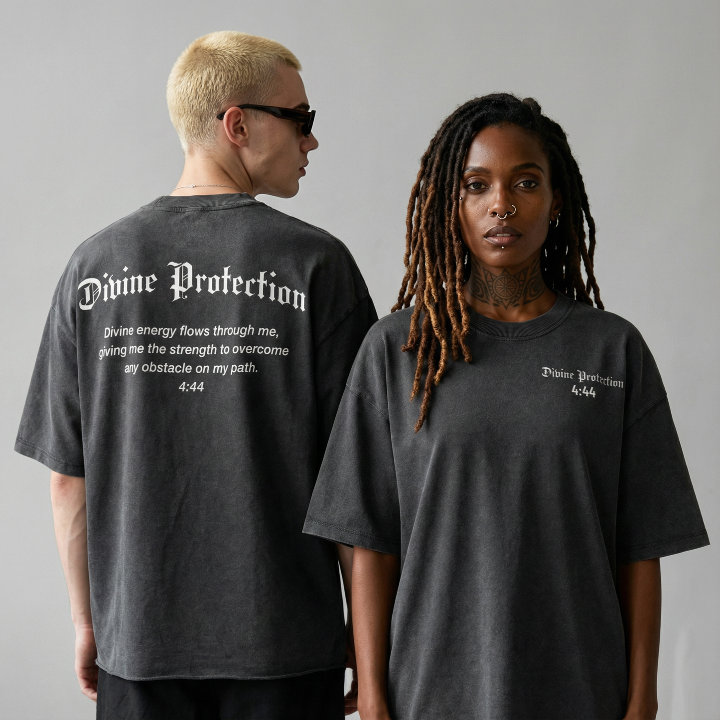 Divine Protection Raw Hem Oversized Washed Tee