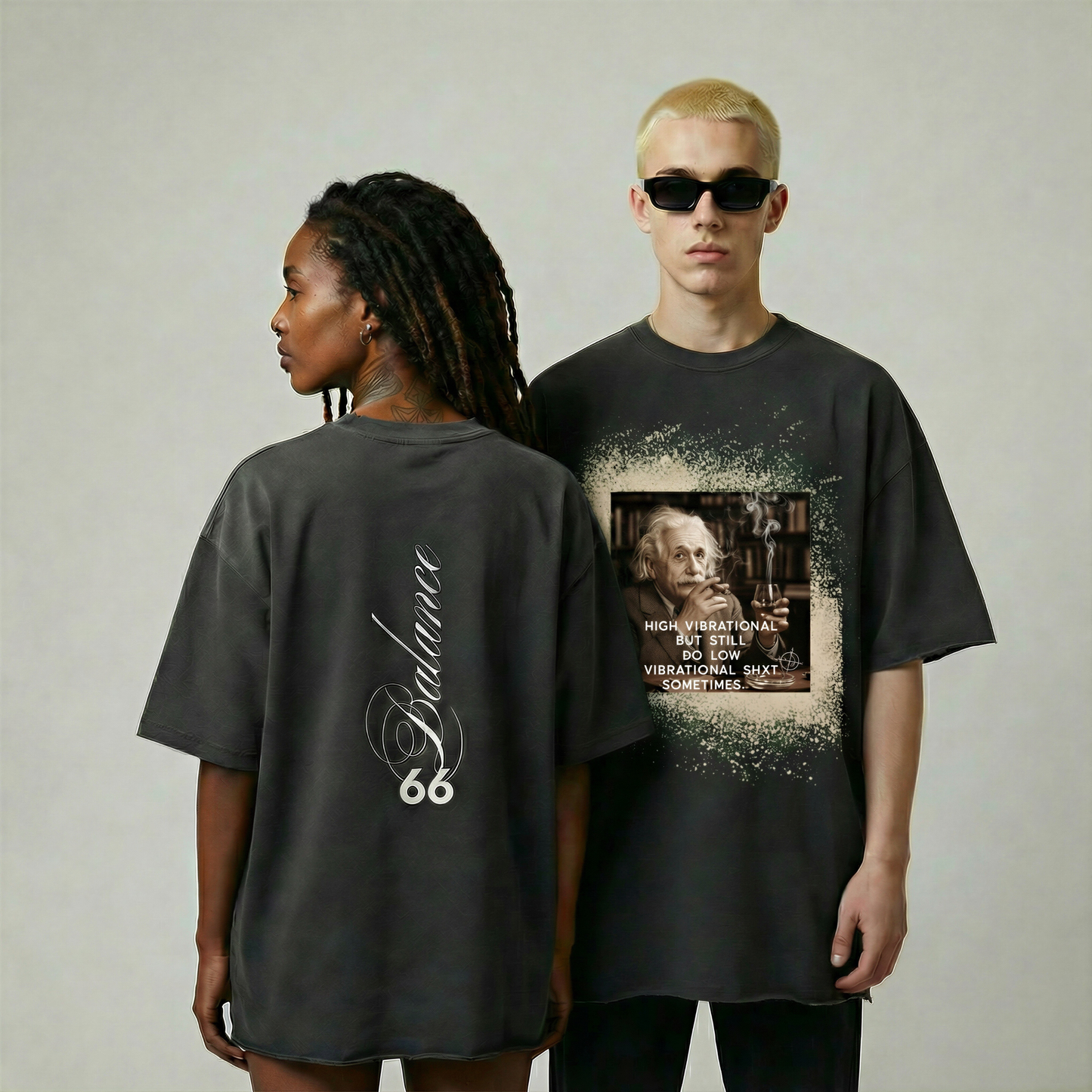Albert Einstein Low Vibe Raw Hem Washed Oversized Tee