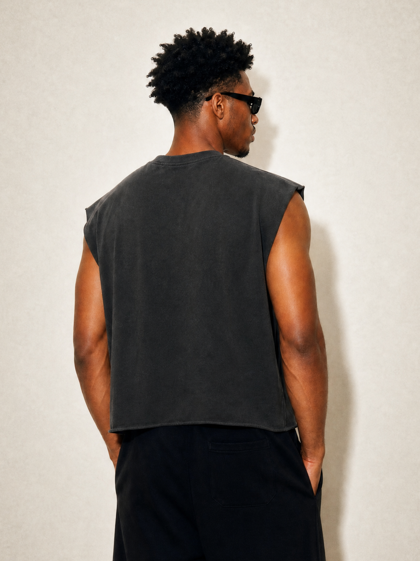 Chosen Energy Washed Grey Cropped Sleeveless Tee – Raw Heavy Cotton Hem 100% Cotton Spiritual Streetwear, Oversized Cut-Off Muscle Shirt