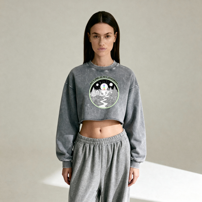 Nature Church Washed Distressed Cropped Sweatshirt