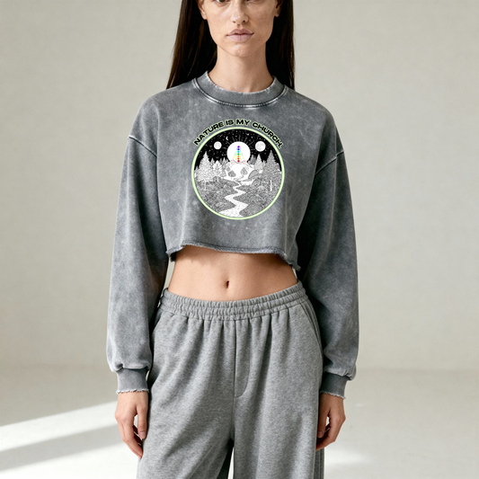 Nature Church Washed Distressed Cropped Sweatshirt