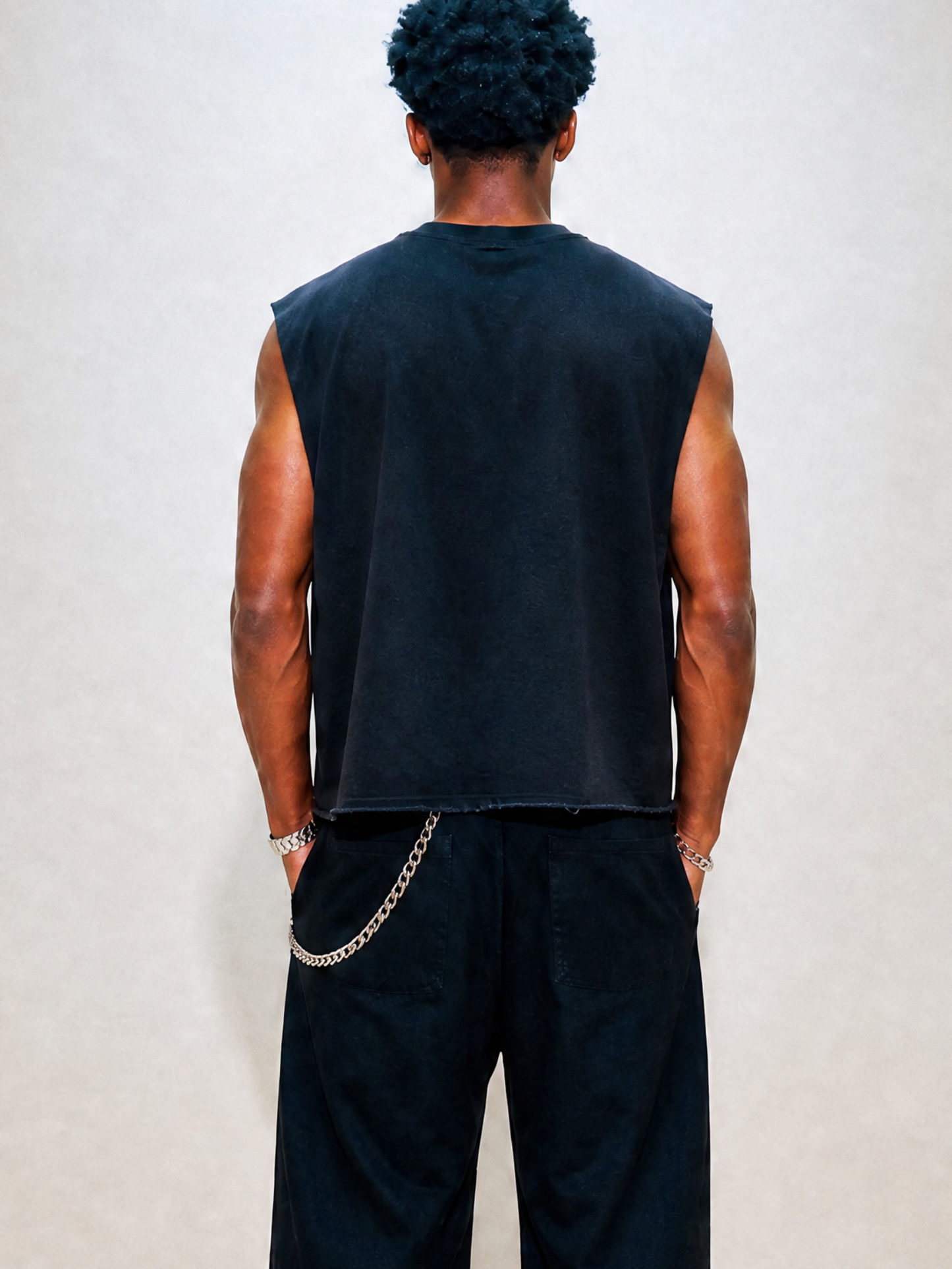 Chosen Energy Black Cropped Sleeveless Tee – Raw Ultra Heavy Cotton Hem 100% Cotton Spiritual Streetwear, Oversized Cut-Off Muscle Shirt
