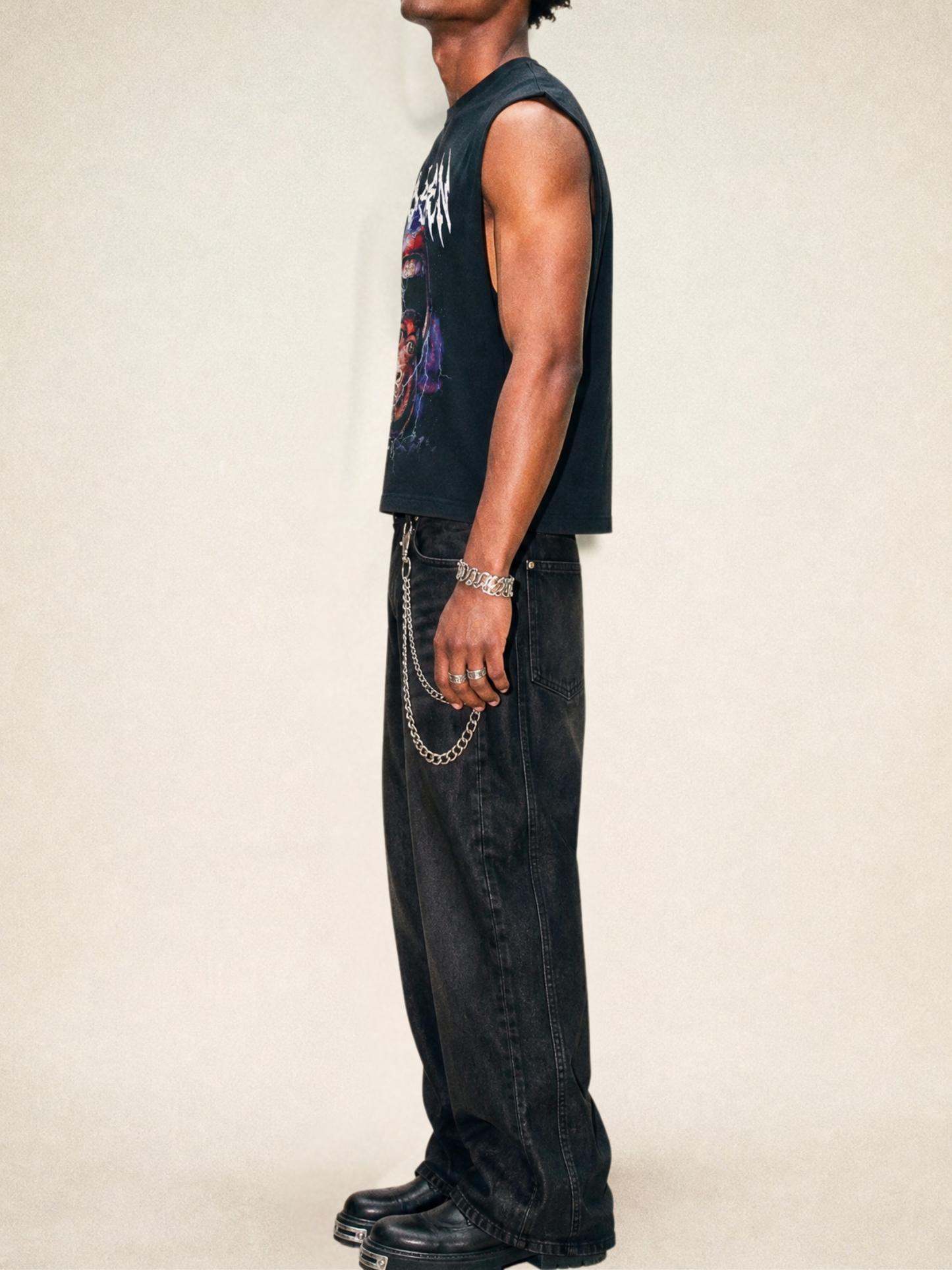 Chosen Energy Black Cropped Sleeveless Tee – Raw Ultra Heavy Cotton Hem 100% Cotton Spiritual Streetwear, Oversized Cut-Off Muscle Shirt