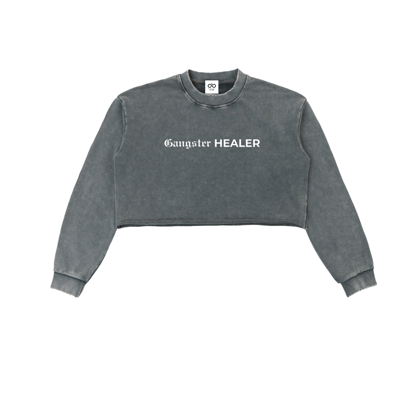 Gangster Healer Snow Washed Raw Edge Cropped Sweatshirt