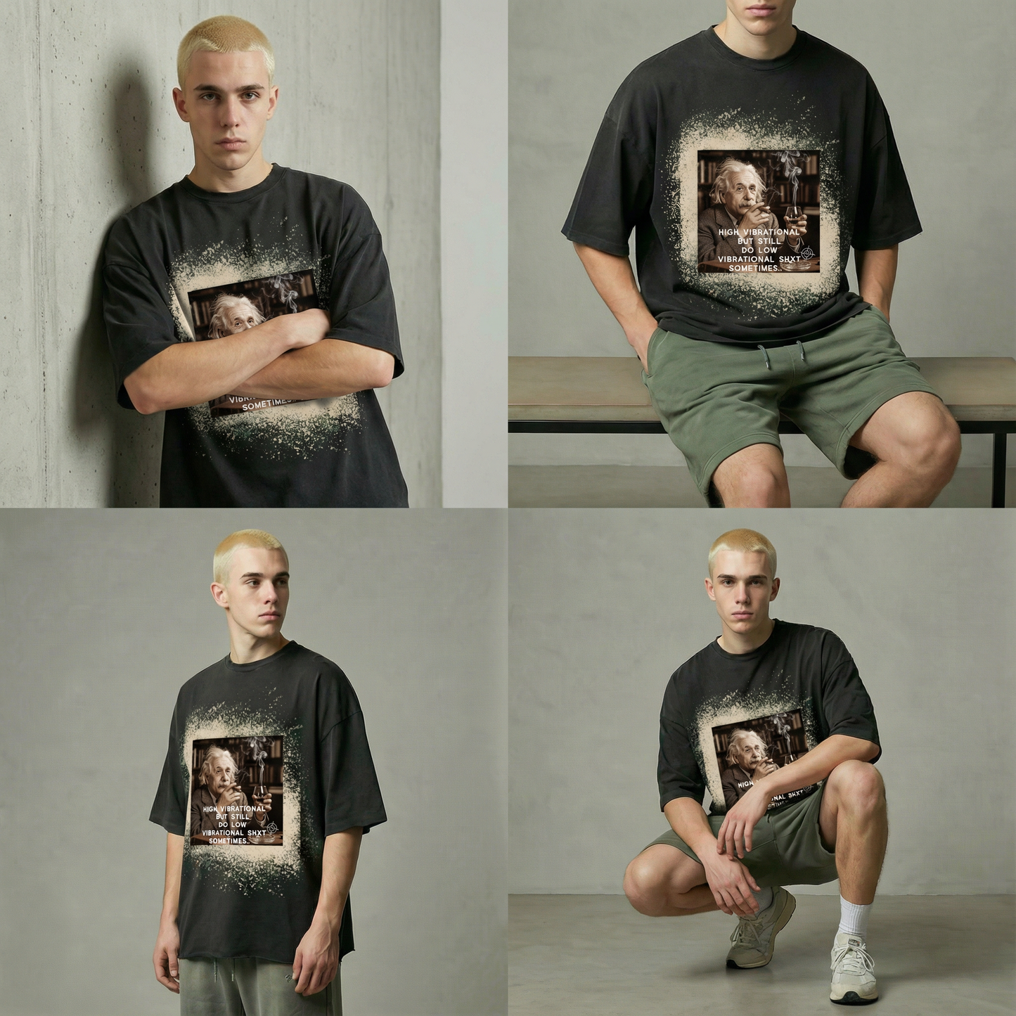 Albert Einstein Low Vibe Raw Hem Washed Oversized Tee