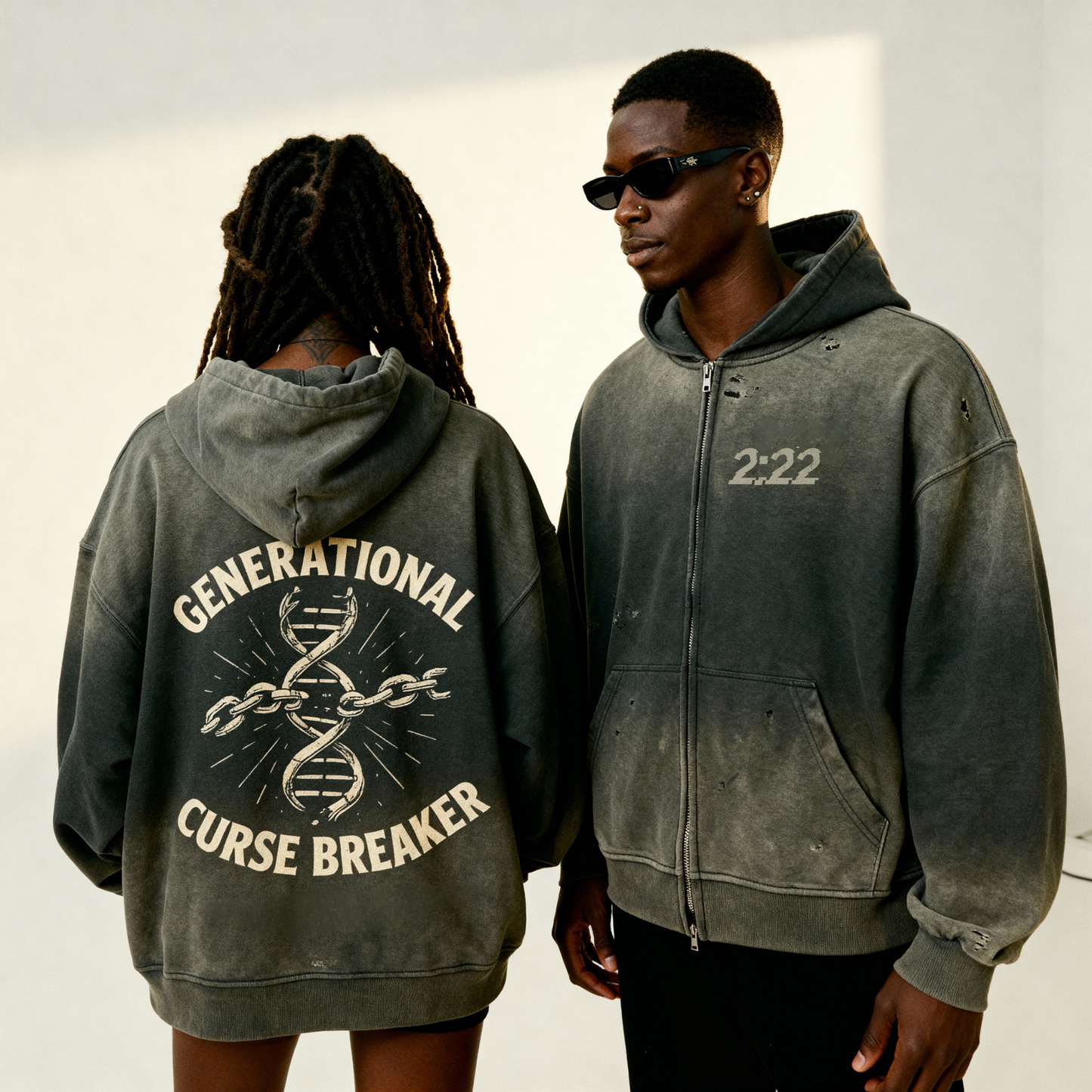 Curse Breaker Washed Distressed Zip-Up Hoodie