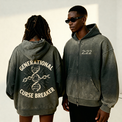 Curse Breaker Washed Distressed Zip-Up Hoodie