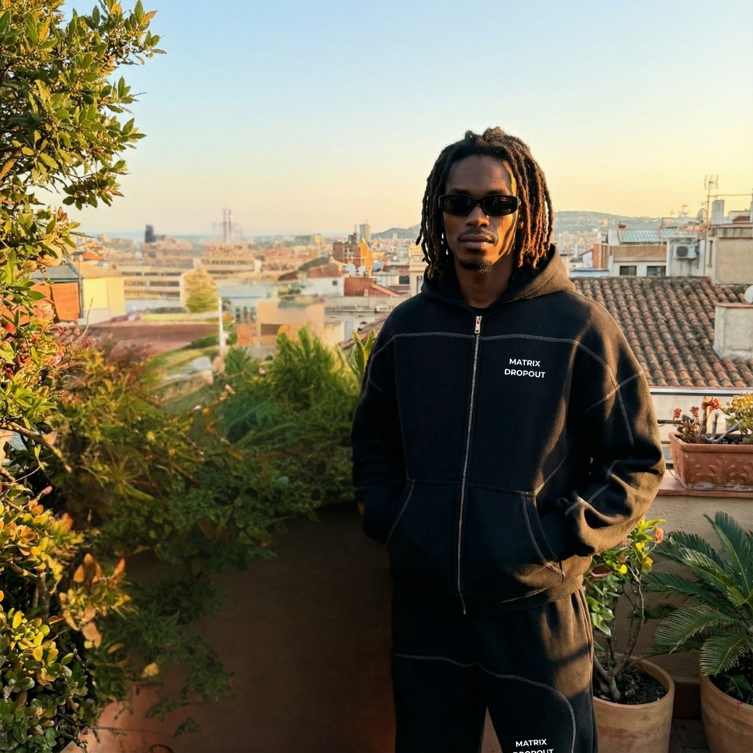 Matrix Dropout Contrast-Stitched Boxy Fleece Zip Hoodie