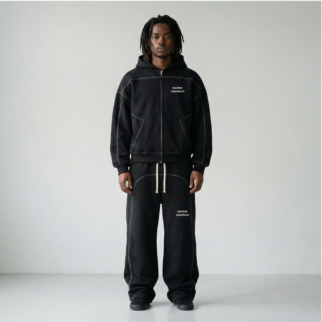 Unisex Matrix Dropout Contrast-Stitched Fleece Sweatpants