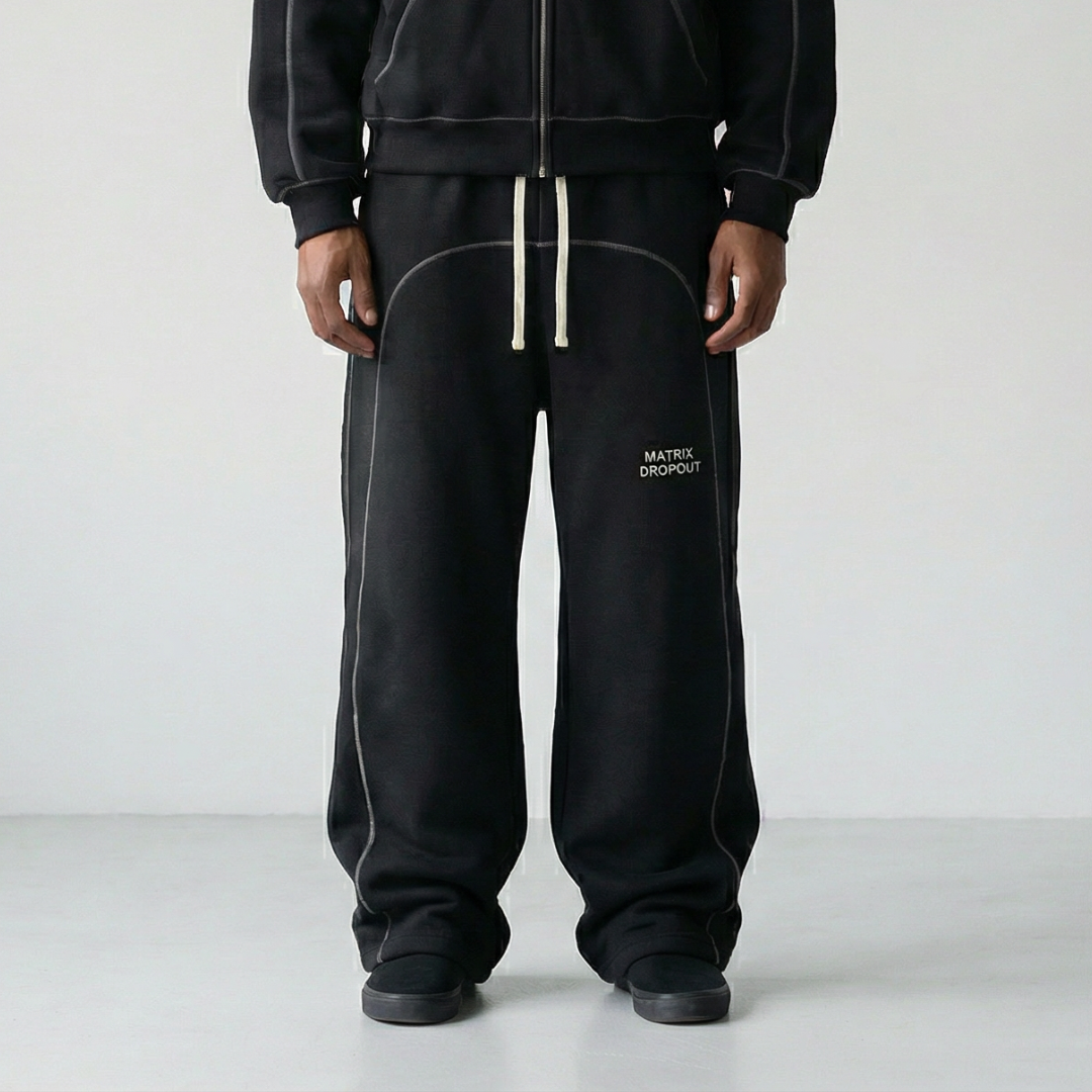 Unisex Matrix Dropout Contrast-Stitched Fleece Sweatpants