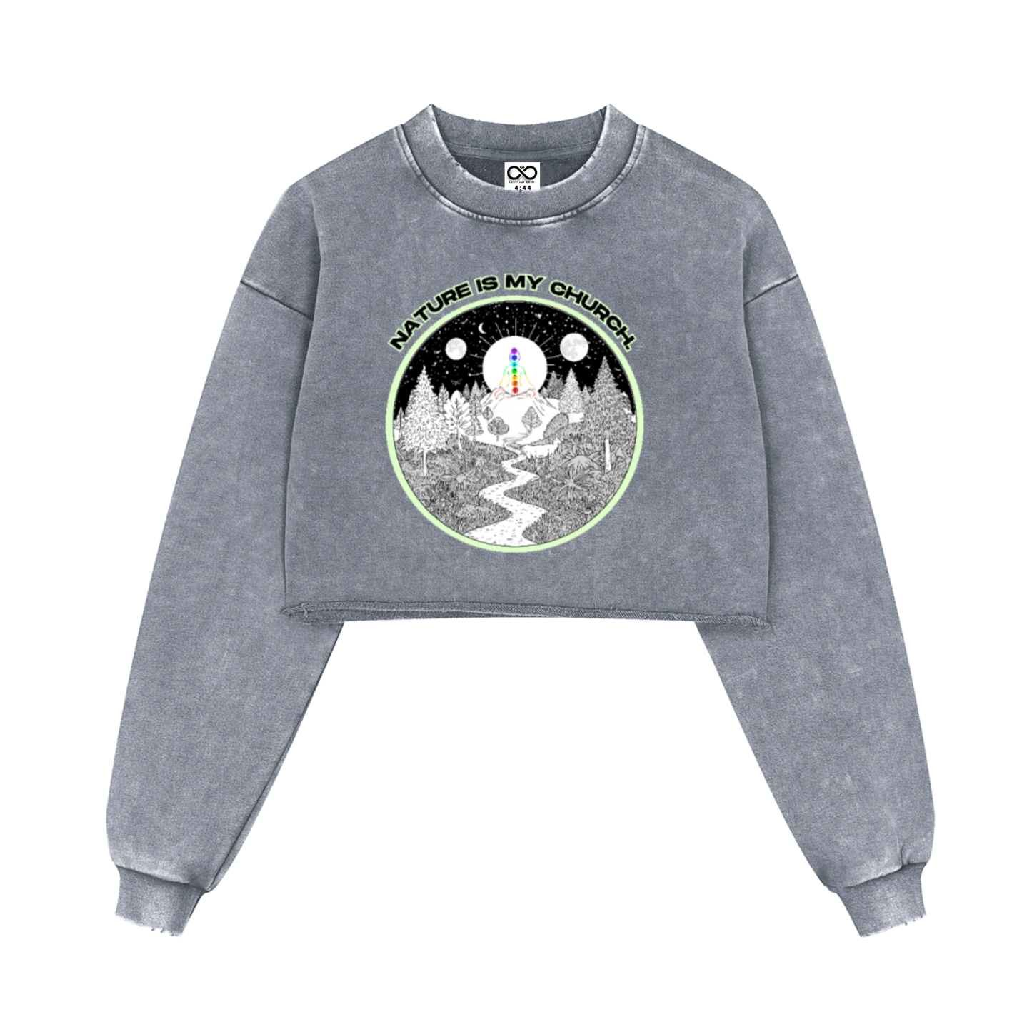Nature Church Washed Distressed Cropped Sweatshirt