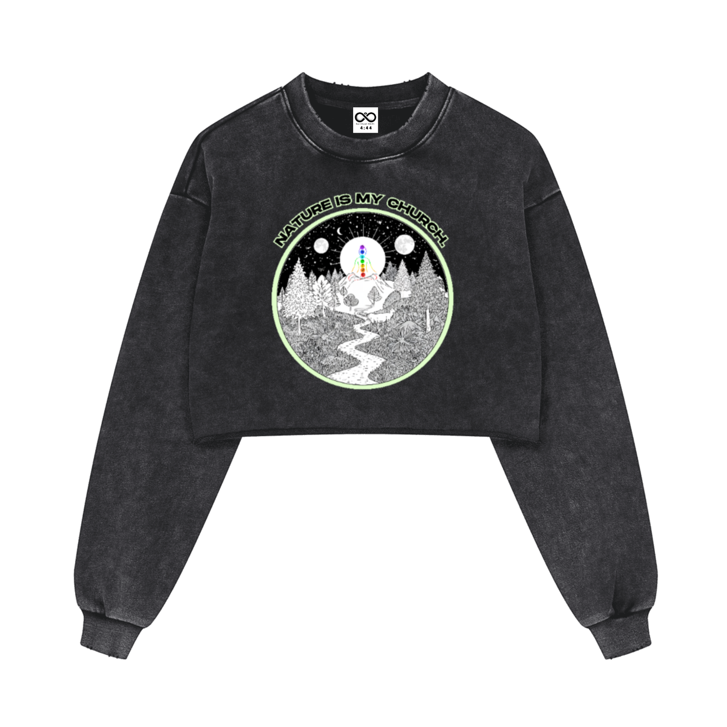 Nature Church Washed Distressed Cropped Sweatshirt