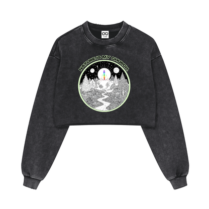 Nature Church Washed Distressed Cropped Sweatshirt