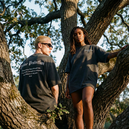 Divine Protection Raw Hem Oversized Washed Tee