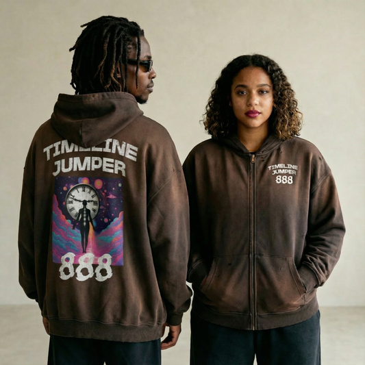 Glitch Timeline Jumper Sun-Faded Distressed Zip-Up Hoodie
