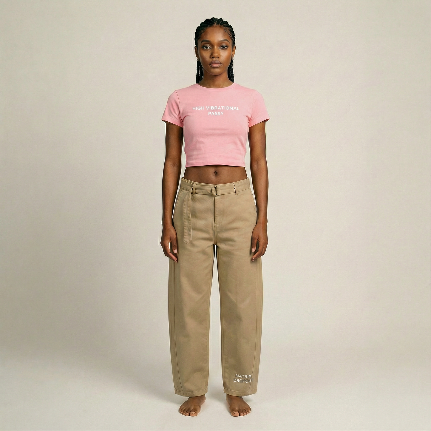 Matrix Dropout Belted Barrel-leg Chino Pants