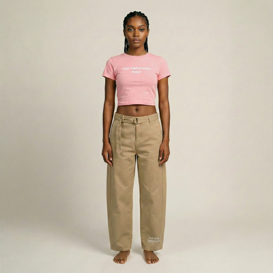 Matrix Dropout Belted Barrel-leg Chino Pants