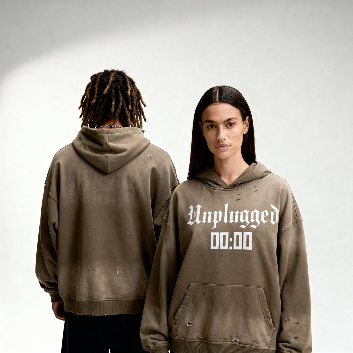 Unplugged From The Matrix Distressed Heavyweight Sun-Fade Hoodie