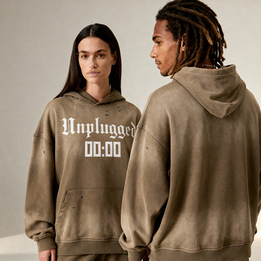 Unplugged From The Matrix Distressed Heavyweight Sun-Fade Hoodie