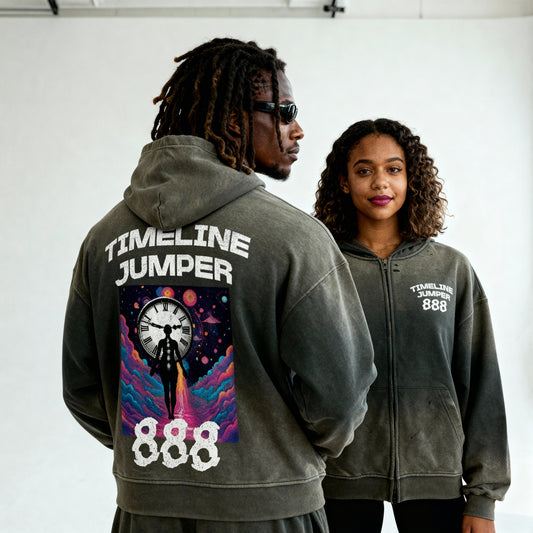 Glitch Timeline Jumper Washed Distressed Zip-Up Hoodie