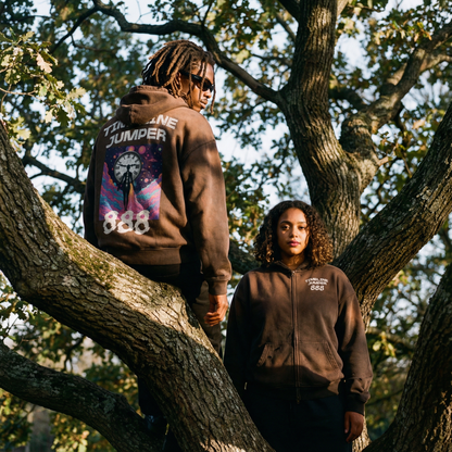 Glitch Timeline Jumper Sun-Faded Distressed Zip-Up Hoodie