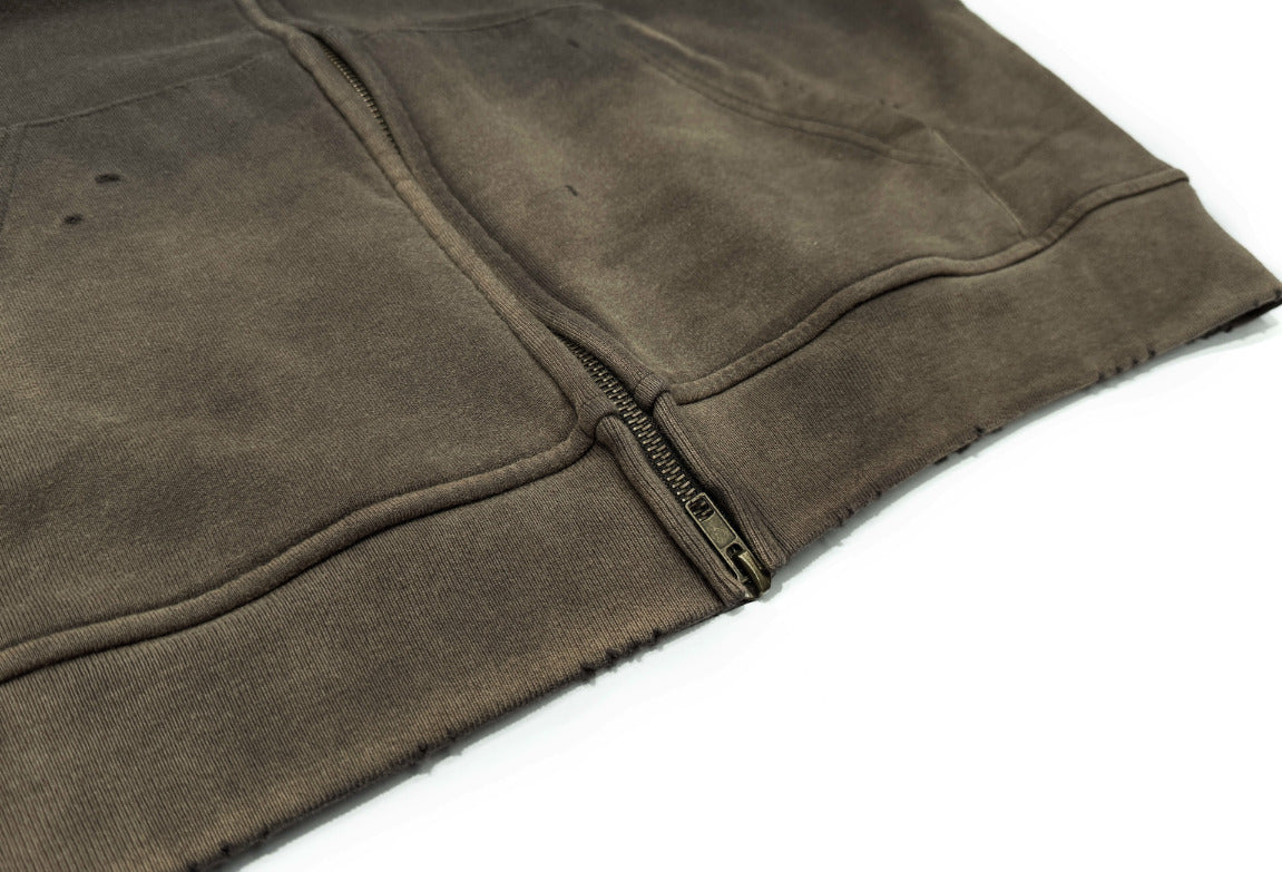 Glitch Timeline Jumper Washed Distressed Zip-Up Hoodie