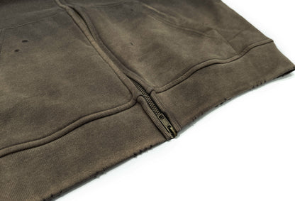 Glitch Timeline Jumper Washed Distressed Zip-Up Hoodie